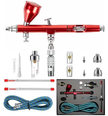 Zdjęcie produktu dla Zestaw do aerografu z kompresorem - Dwustronny aerograf - 0,2 mm - 0,3 mm - 0,5 mm