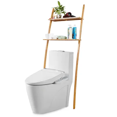 Produktbild von Toilettenregal Baderegal Waschmaschinenregal aus 100% Bambus, mit 2 Ablagen 66x25x173cm (LBH)
