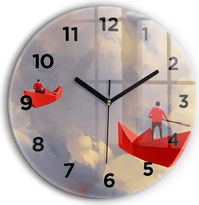 Produktbild von Wallfluent Große Wanduhr – Stilles Quarzuhrwerk - Uhr Dekoration Wohnzimmer Schlafzimmer Küche - Zifferblatt - schwarze Zeiger - 60 cm - Papierschiffe