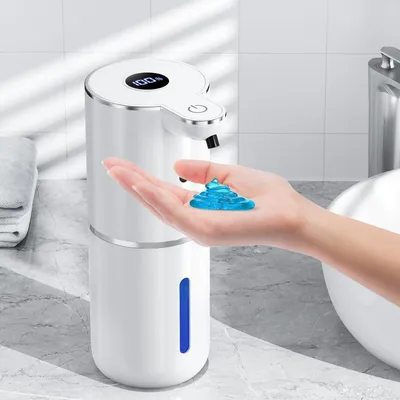 Produktbild von Automatischer Seifenspender 380ml mit Digitalanzeige, berührungslos, USB wiederaufladbar, IPX5, Weiß