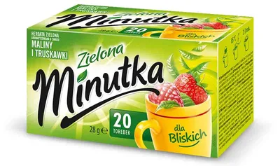 Zdjęcie produktu dla Herbata zielona Minutka z maliną i truskawką 20 torebek