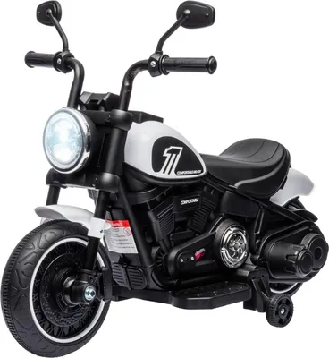 Immagine prodotto di Moto elettrica per bambini Fortuna Lai, fari a LED, rotelle di supporto rimovibili, sedile comodo, nero, bianco