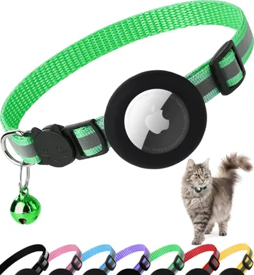 Productafbeelding van Kattenhalsband met AirTag-houder - Reflecterend, Groen