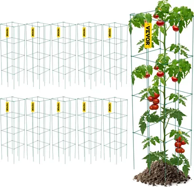 Immagine prodotto di Gabbie per pomodori VEVOR, 11,8 x 11,8 x 46,1 pollici, 10 confezioni di gabbie quadrate per il sostegno delle piante, torri per pomodori verdi in acciaio rivestito in PVC per ortaggi rampicanti, piante, fiori e frutta
