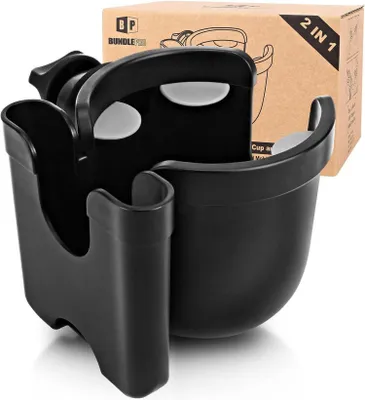 Produktbild von Kinderwagen-Getränkehalter mit Handyhülle und 360°-Drehung, schwarz