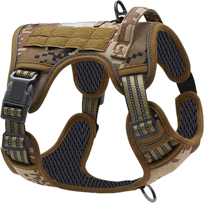 Produktbild von Militärisches Hundegeschirr: Camouflage-Arbeitsweste aus robustem Nylon mit Griff für mittelgroße und große Hunde