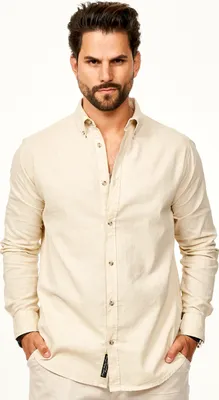 Produktbild von behype. Herren Langarmhemd aus Leinen im Regular-Fit Sommerhemd Herren Leinenhemd Freizeithemd mit Button-Down-Kragen