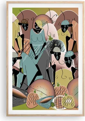 Produktbild von Gerahmtes Poster - Rahmen in heller Eiche - Afrikanisch Grafik Frauen - 61x91,5 cm - Wand Bild - Wanddeko - Wandbilder - Kunstposter - Wandposter - Bilderrahmen - Bilder - Kunstdruck - P2NPA61x91-4555