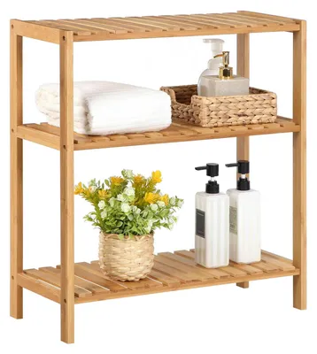 Produktbild von Bambusregal - Bücherregal mit 3 Ebenen - Freistehend - Montage erforderlich - 59×26×66 cm - Natur
