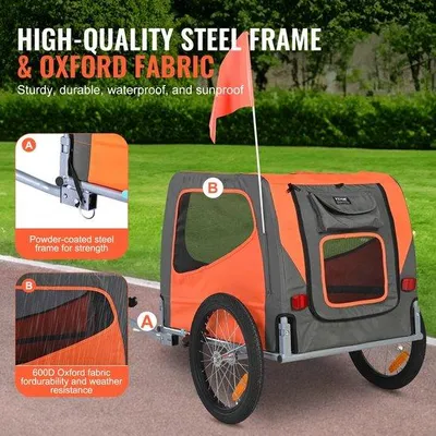 Image de Remorque pour vélo pour chats domestiques - Remorque pour animaux de compagnie - Compatible avec les remorques pour chiens - 137 x 73 x 90 cm - Remorque pliable pour chiens - Petits et grands chiens - Rouge/Noir