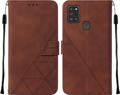 Obrázek produktu pro Flipové kožené pouzdro pro Samsung Galaxy A21S peněženkový design pouzdro s embosováním, držákem karet a stojánkem Hnědý