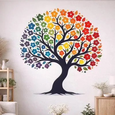 bunter Lebensbaum mit Blumen – Decords Wandtattoo, Produktansicht 1