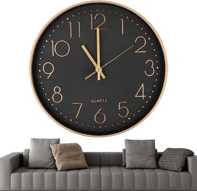 Immagine prodotto di Moderno orologio da parete al quarzo rotondo da 30 cm, oro/nero, silenzioso