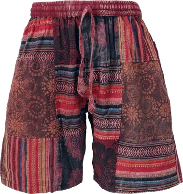 Produktbild von Ethno Yogashorts, Patchwork Shorts - Weinrot, Herren, Baumwolle, Größe: L