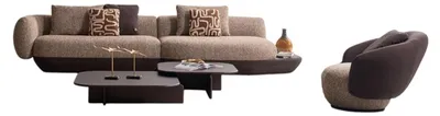 Produktbild von Moderne Braune Wohnzimmergarnitur Polstercouch Textilsessel Tisch