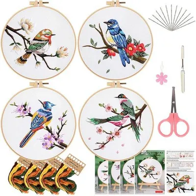 Produktbild von DIY-Stickset für Erwachsene – Blumen & Vögel – Anfänger-Set mit Ring, Garn und Stickutensilien – Ein Produkt von Belle