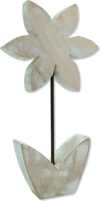 Produktbild von Holz Skulptur Blume weiß-braun 14 x 26cm Dekofigur Tisch-Deko Holzblume Figur