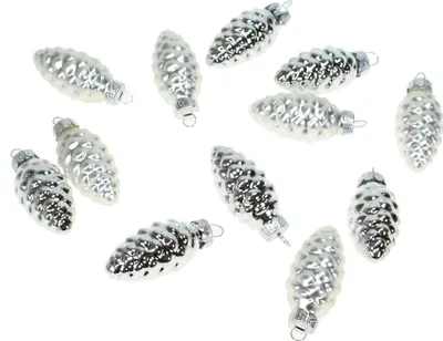 Produktbild von 12 Tannenzapfen Glas Christbaumkugeln Zapfen Weihnachtsschmuck 60mm 6cm Baumdeko, Farbe:silber
