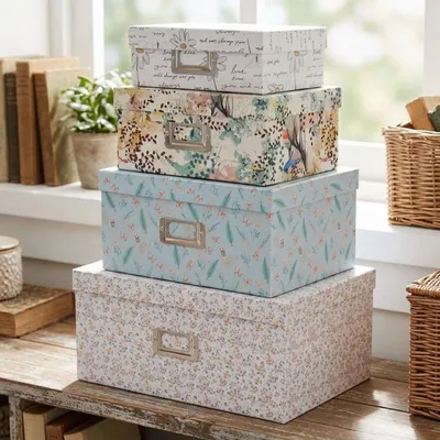 Image de Jeu de boîtes de rangement en carton, 4 pièces.