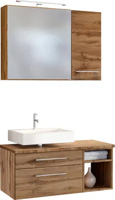 Produktbild von Unterbecken-Set Gästebad Waschplatz Badmöbelset Handwaschplatz Bad "Davos XIV" Wotan Eiche
