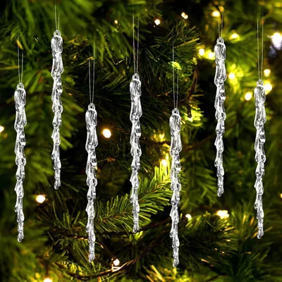 Productafbeelding van Acryl ijspegels kerstboom - Set van 20 - Kristallen kersthangers - Decoratie voor binnen en buiten - Feestornamenten