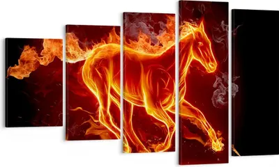 Produktbild von Bild auf Leinwand - Leinwandbild - Pferd Illustration Flammen - 100x60cm - Wand Bild - Wanddeko - Leinwanddruck - Bilder - Kunstdruck - Wanddekoration - Leinwand bilder - Wandkunst - EG100x60-0203