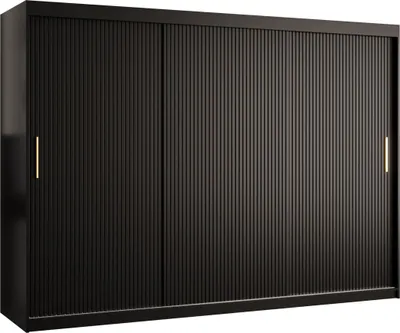 Produktbild von MIRJAN24 Kleiderschrank Riflo Slim 1 250, 3-türig Schiebetürenschrank, zwei Kleiderstangen, Aluminium-Gleitschienen (Farbe: Schwarz)