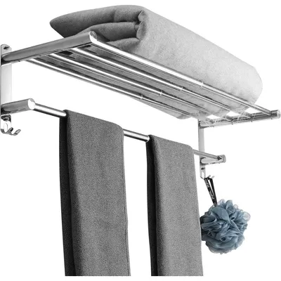 Immagine prodotto di Portasciugamani estensibile da 43 a 78 cm, in acciaio inossidabile, senza necessità di foratura, mensole a parete per bagno e cucina