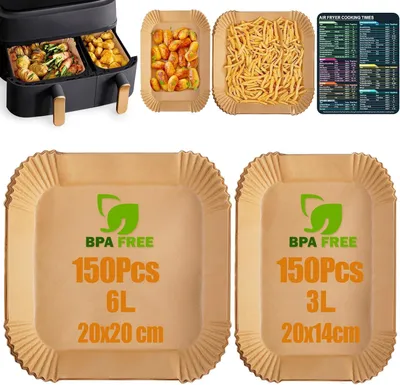 Obrázek produktu pro Pergamenový papír do fritézy, vhodný pro fritézy s dvěma košíky - sada 300 kusů - příslušenství do fritézy, vyrobené z potravinářsky nezávadného materiálu bez BPA
