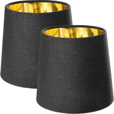 Produktbild von Navaris 2x Lampenschirm Tischlampe E14 rund - 15,2cm hoch - 13,7-17,2cm breit - Lampenschirme für Tischlampen Set - E 14 Leuchtenschirm Schwarz-Gold
