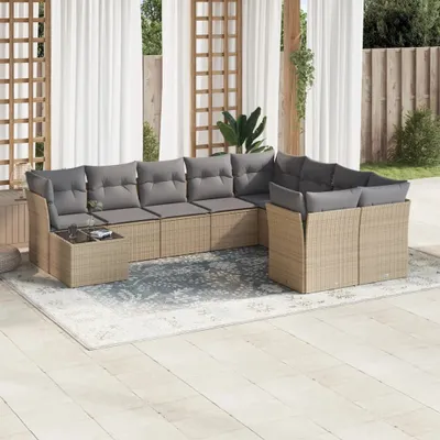 Produktbild von CLORIS 10-tlg. Garten-Sofagarnitur - mit Kissen - Beige Poly Rattan - Gartenmöbelgarnituren LL0000257540