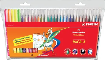 Immagine prodotto di Penne a punta in fibra con impugnatura triangolare Trio A-Z 0,7 mm astuccio con 30 colori confezione da 6