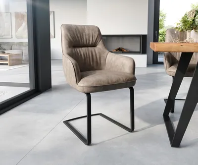 Produktbild von DELIFE Freischwinger Zelia-Flex mit Armlehnen Mikrofaser Taupe Vintage Freischwinger flach Schwarz Taschenfederkern