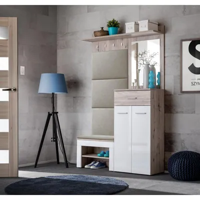Image de Ensemble de meubles d'entrée avec coussin "Gustavo VII" - Blanc/Beige - L 120 x H 200 x P 35 cm