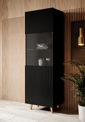 Produktbild von Vitrine Vitrinenschrank PAFOS schwarz mit Glastür 60cm breit