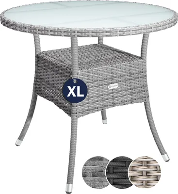 Immagine prodotto di CASARIA® Tavolo Rotondo da Giardino Polyrattan Ø 80 Piano in Vetro 5mm Altezza Regolabile Tavolino Terrazza Balcone
