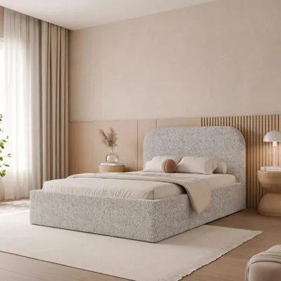 Productafbeelding van Gestoffeerd bed FUZZI, 120x200 cm, lichtgrijs, met opbergruimte en lattenbodem