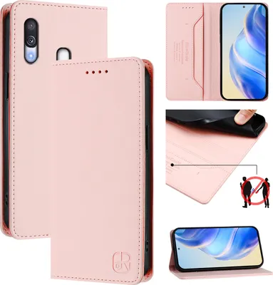 Obrázek produktu pro Kožené pouzdro pro Samsung Galaxy A40, flipové pouzdro s přihrádkami na karty, peněženkou a stojánkem Růžový