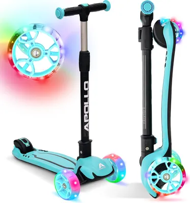 Immagine prodotto di Apollo Monopattino KidsPro 4 | Monopattino per bambini a 3 Ruote | Piegevole e regolabile in Altezza | 3 anni in su | con Ruote LED | menta