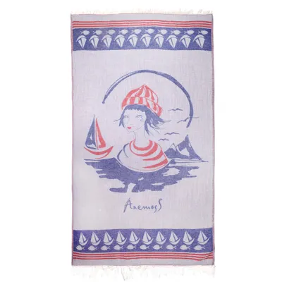 Produktbild von ANEMOSS Türkisches Peshtemal mit Seemannsmuster, 100% Baumwolle, Frei von Mikrofaser, Synthetik und Polyester, Weich, Schnell Trocknend, Vielseitig Einsetzbar für Strand, Pool und Bad, 100x180 cm