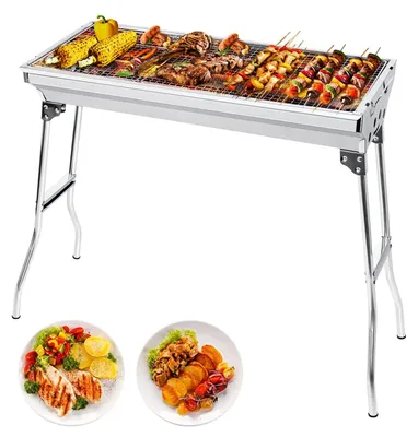 Productafbeelding van Opvouwbare barbecue draagbare barbecue - Houtskoolgrill campinggrill - Roestvrij staal - 73 x 33 x 71 cm - Voor 5-10 personen