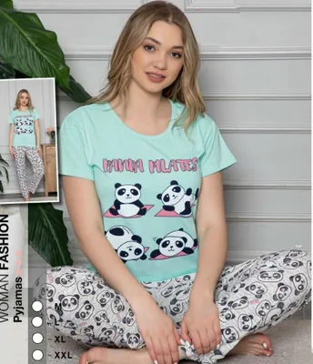 Produktbild von Damen Pyjama Schlafanzug Grün XL Kurz 2-Teiler Set E-62