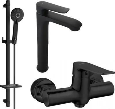 Image de Pecos DQ40 SET mitigeur de lavabo + mitigeur de douche avec accessoires , noir (72714DQ40-70)