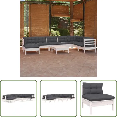 Produktbild von The Living Store 9-tlg. Garten-Lounge-Set mit Kissen Weiß Kiefer Massivholz