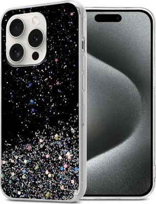 Image de Cadorabo Housse pour Apple iPhone 15 PRO MAX en noir avec paillettes Housse de protection en silicone TPU flexible avec paillettes scintillantes Case Cover Etui Handy Hülle