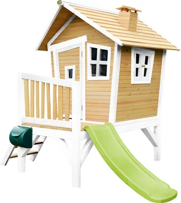Produktbild von AXI Spielhaus Robin mit hellgrüner Rutsche | Stelzenhaus in Braun & Weiß aus Holz für Kinder | Spielturm für den Garten