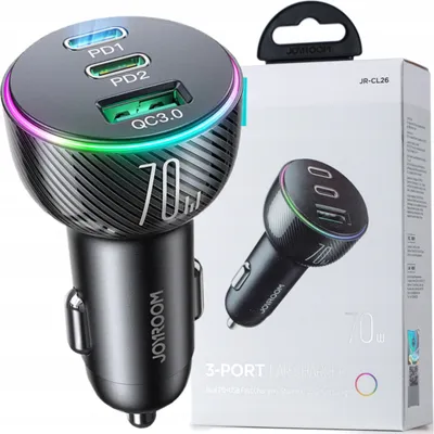 Obrázok produktu pre Nabíjačka do auta Joyroom 70 W s 3 portami: USB, 2 X USB C čierna