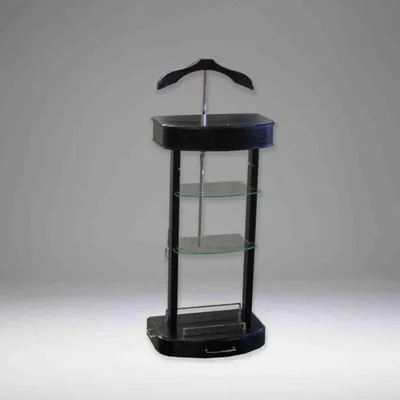 Image de Porte-manteau design de luxe Casa Padrino avec miroir et étagères, couleur noire, dimensions : 125 x 51 x 34 cm