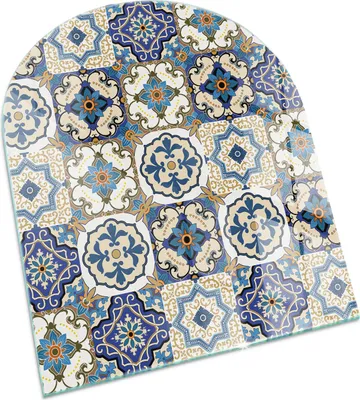 Produktbild von Mosaikmuster mit Blumen – Glasbodenplatte für – Kaminofen – Kaminplatte Glas – Schutzglas – Funkenschutzplatte –Glasbodenplatte Feuerfeste – Hitzeschutzplatte – Bodenschutz aus Glas – 80x70 cm