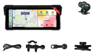 Image de Système de navigation pour moto, écran HD 8,1 pouces, CarPlay et Android Auto sans fil, MT58B - Avec accessoires
